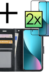 NoXx Hoes Geschikt voor Xiaomi 12 Hoesje Book Case Hoes Flip Cover Wallet Bookcase Met 2x Screenprotector - Zwart