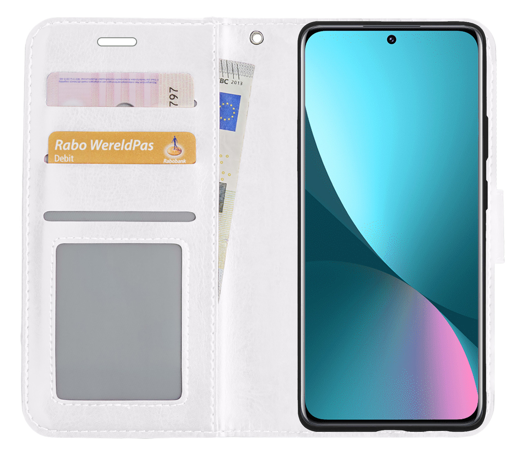 NoXx Hoes Geschikt voor Xiaomi 12 Hoesje Book Case Hoes Flip Cover Wallet Bookcase Met 2x Screenprotector - Wit