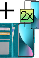 NoXx Hoes Geschikt voor Xiaomi 12 Hoesje Book Case Hoes Flip Cover Wallet Bookcase Met 2x Screenprotector - Turquoise
