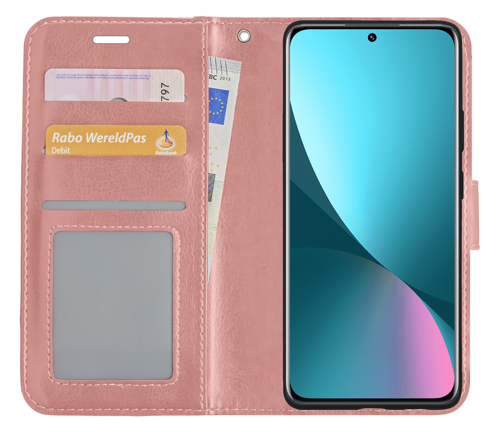 NoXx Hoes Geschikt voor Xiaomi 12 Hoesje Book Case Hoes Flip Cover Wallet Bookcase Met 2x Screenprotector - Rosé goud