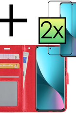 NoXx Hoes Geschikt voor Xiaomi 12 Hoesje Book Case Hoes Flip Cover Wallet Bookcase Met 2x Screenprotector - Rood