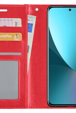 NoXx Hoes Geschikt voor Xiaomi 12 Hoesje Book Case Hoes Flip Cover Wallet Bookcase Met 2x Screenprotector - Rood