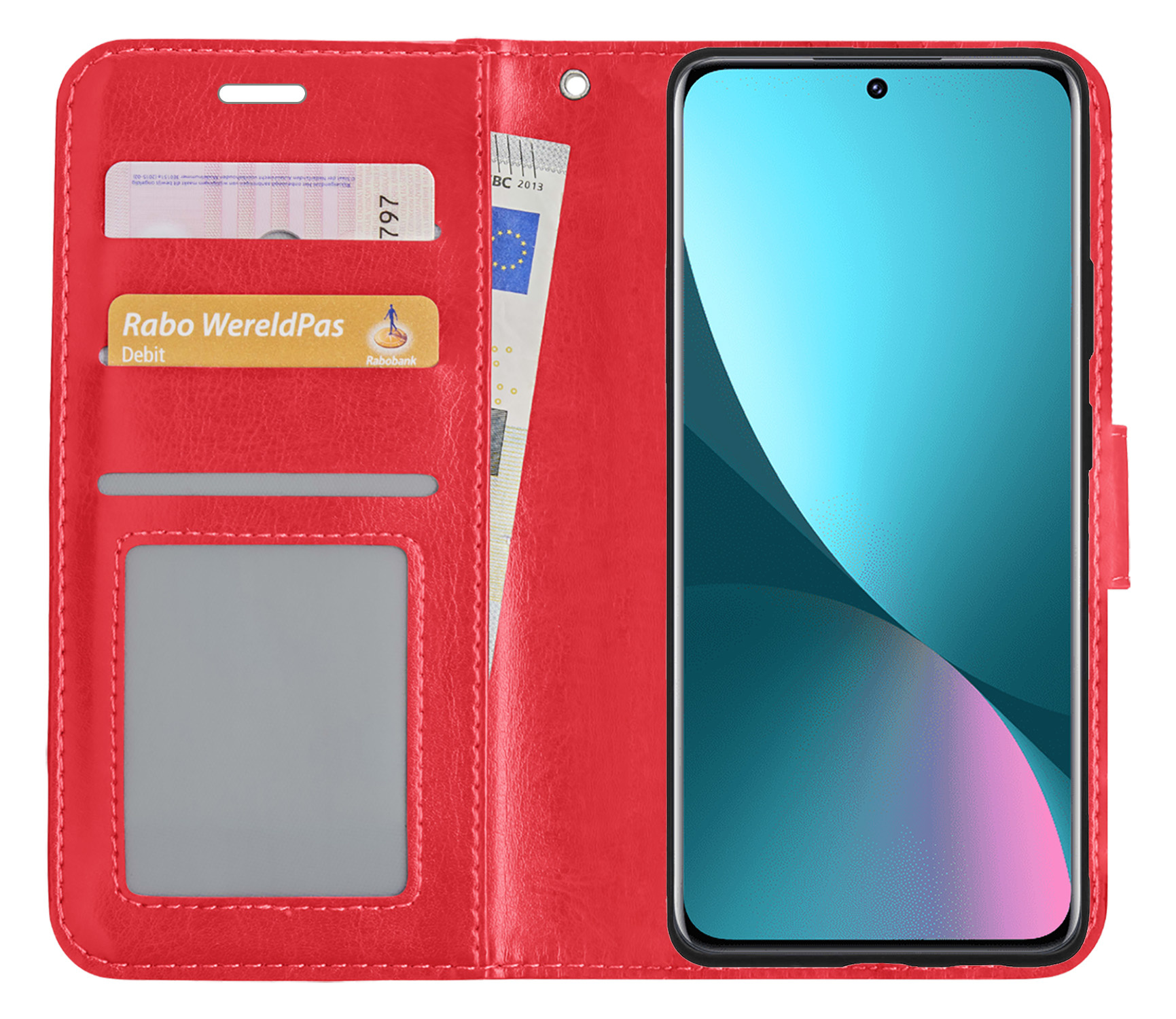 NoXx Hoes Geschikt voor Xiaomi 12 Hoesje Book Case Hoes Flip Cover Wallet Bookcase Met 2x Screenprotector - Rood