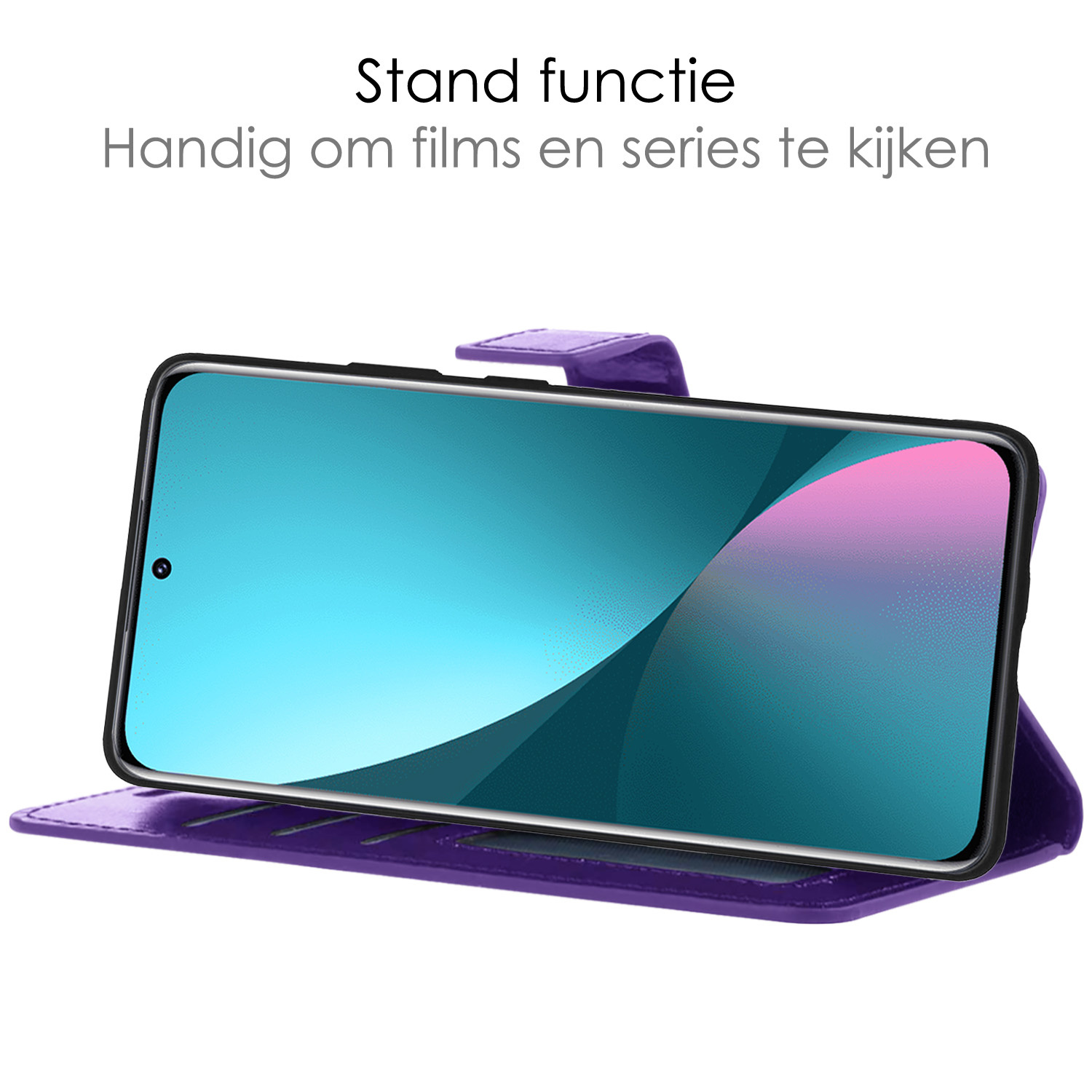 NoXx Hoes Geschikt voor Xiaomi 12 Hoesje Book Case Hoes Flip Cover Wallet Bookcase Met 2x Screenprotector - Paars