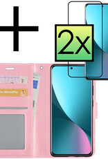NoXx Hoes Geschikt voor Xiaomi 12 Hoesje Book Case Hoes Flip Cover Wallet Bookcase Met 2x Screenprotector - Lichtroze