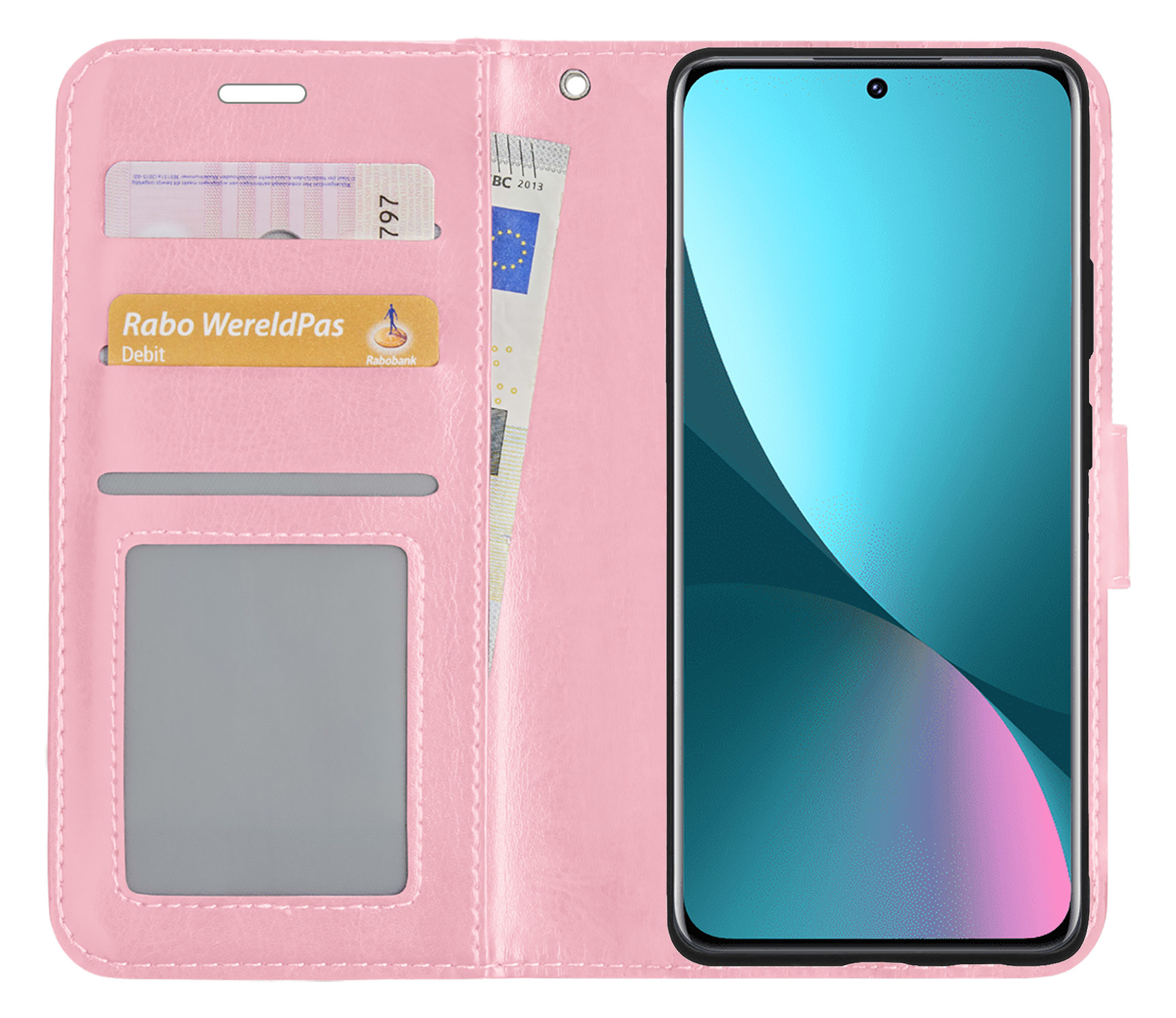 NoXx Hoes Geschikt voor Xiaomi 12 Hoesje Book Case Hoes Flip Cover Wallet Bookcase Met 2x Screenprotector - Lichtroze