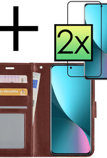 NoXx Hoes Geschikt voor Xiaomi 12 Hoesje Book Case Hoes Flip Cover Wallet Bookcase Met 2x Screenprotector - Bruin