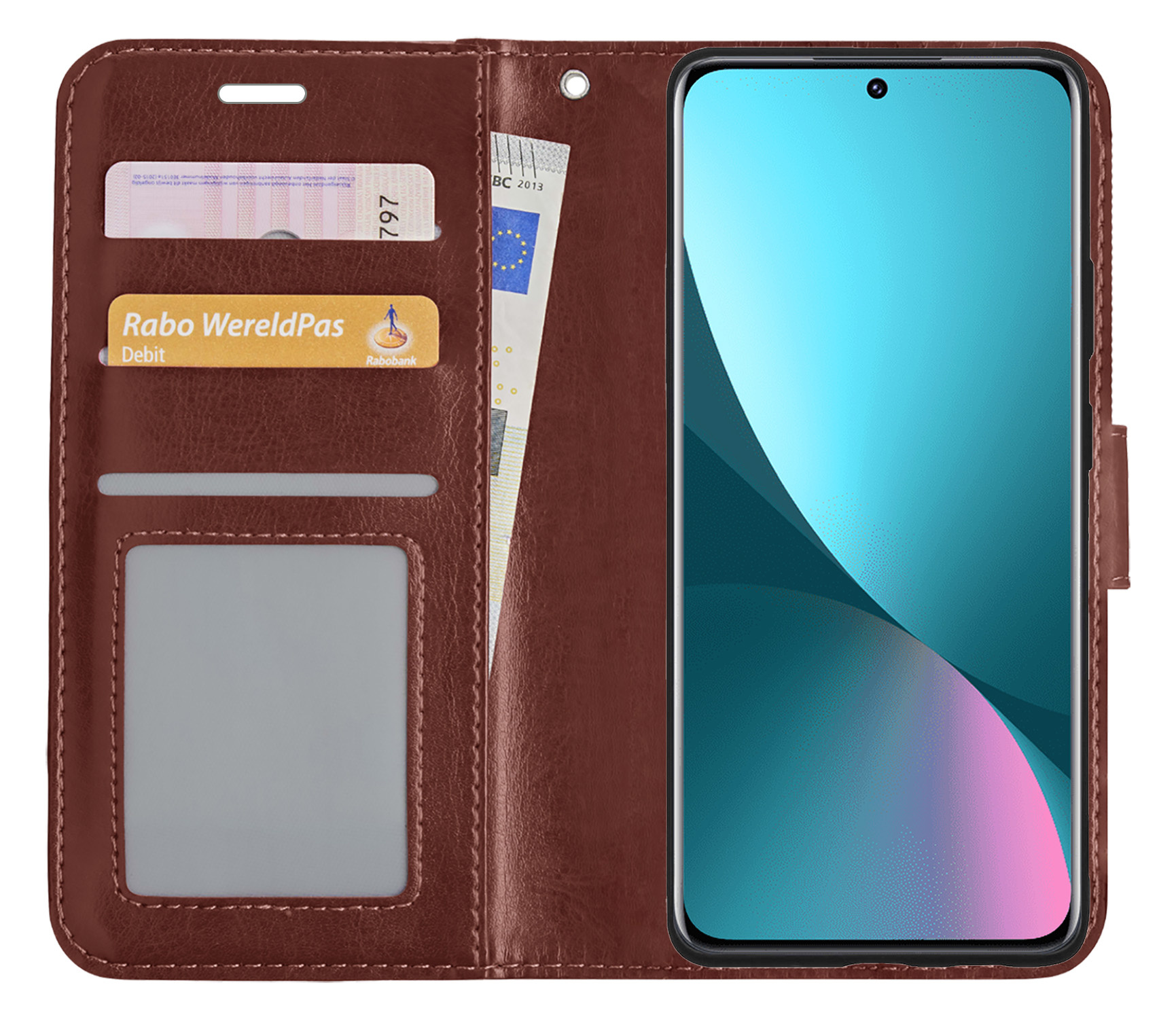 NoXx Hoes Geschikt voor Xiaomi 12 Hoesje Book Case Hoes Flip Cover Wallet Bookcase Met 2x Screenprotector - Bruin