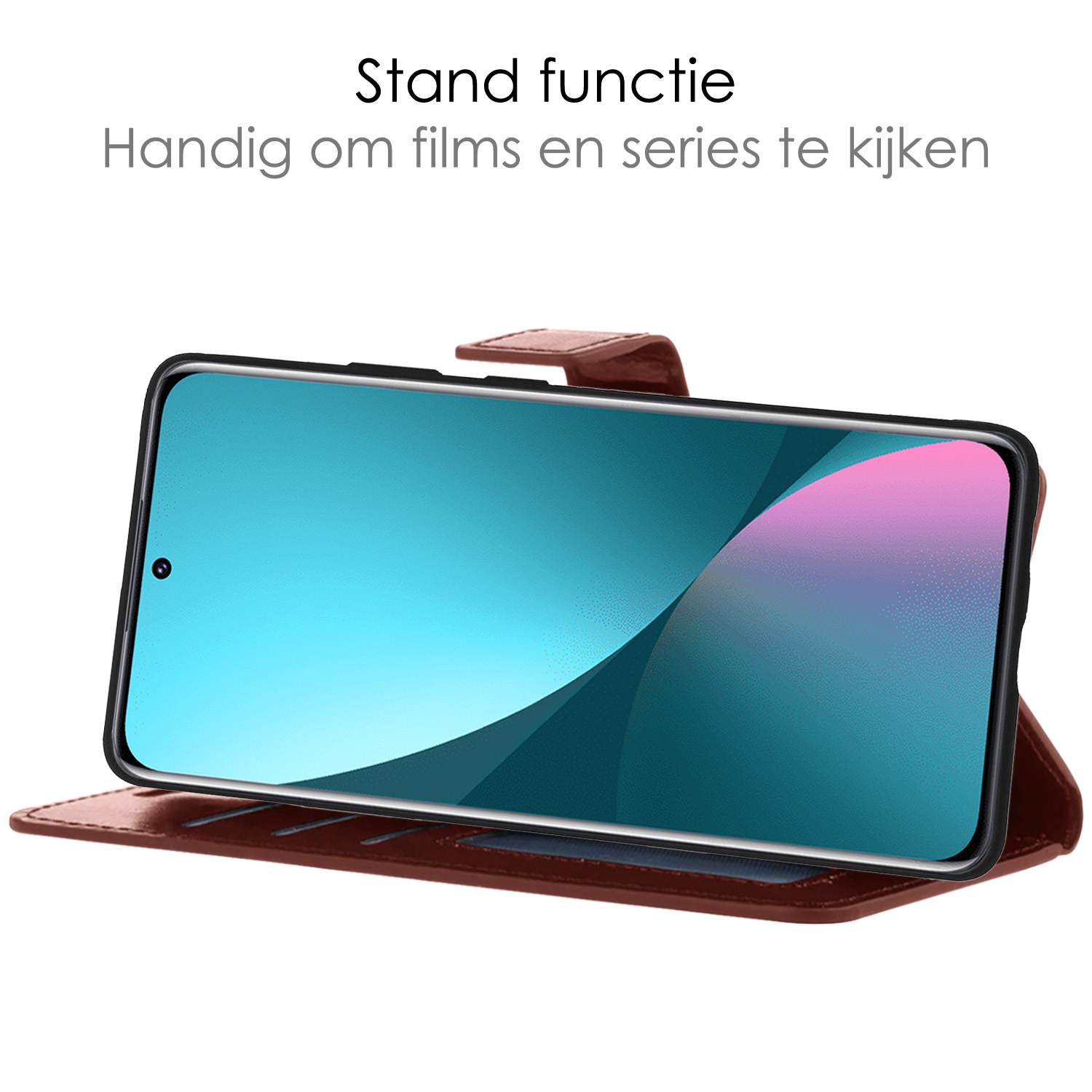 NoXx Hoes Geschikt voor Xiaomi 12 Hoesje Book Case Hoes Flip Cover Wallet Bookcase Met 2x Screenprotector - Bruin