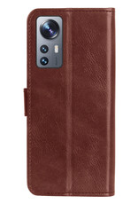 NoXx Hoes Geschikt voor Xiaomi 12 Hoesje Book Case Hoes Flip Cover Wallet Bookcase Met 2x Screenprotector - Bruin