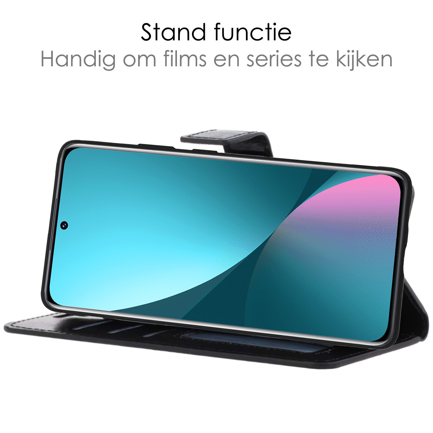 NoXx Hoes Geschikt voor Xiaomi 12 Hoesje Book Case Hoes Flip Cover Wallet Bookcase Met Screenprotector - Zwart