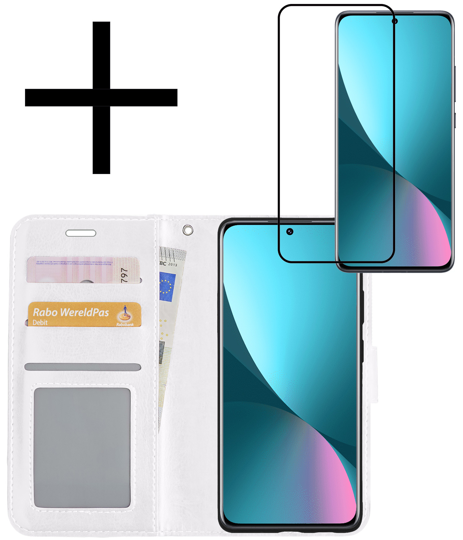 NoXx Hoes Geschikt voor Xiaomi 12 Hoesje Book Case Hoes Flip Cover Wallet Bookcase Met Screenprotector - Wit