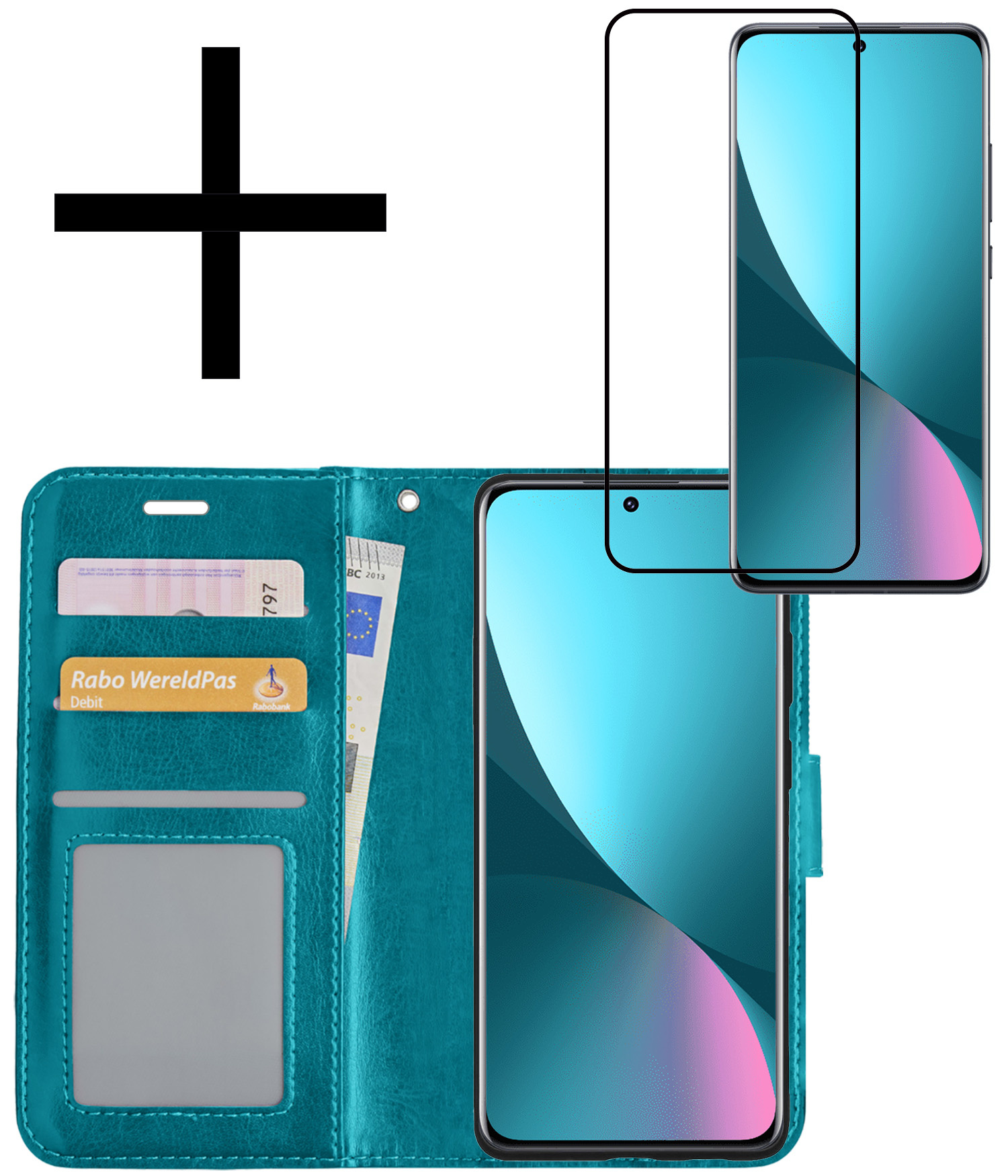 NoXx Hoes Geschikt voor Xiaomi 12 Hoesje Book Case Hoes Flip Cover Wallet Bookcase Met Screenprotector - Turquoise