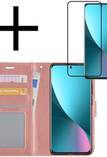 NoXx Hoes Geschikt voor Xiaomi 12 Hoesje Book Case Hoes Flip Cover Wallet Bookcase Met Screenprotector - Rosé goud