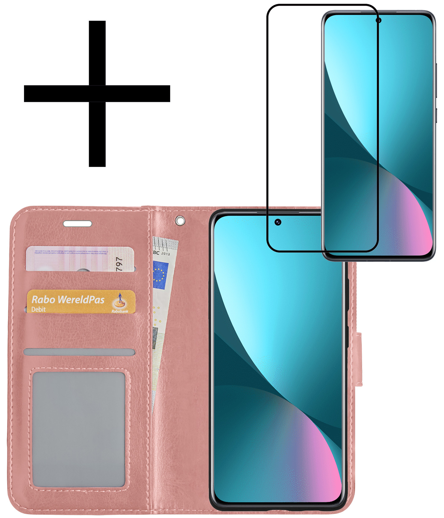 NoXx Hoes Geschikt voor Xiaomi 12 Hoesje Book Case Hoes Flip Cover Wallet Bookcase Met Screenprotector - Rosé goud