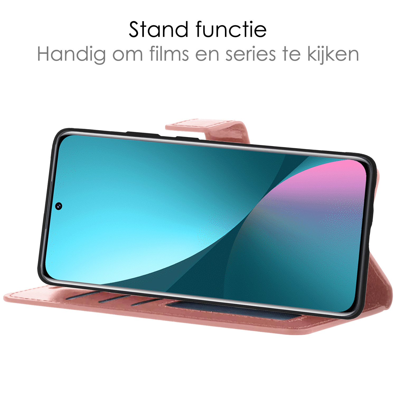 NoXx Hoes Geschikt voor Xiaomi 12 Hoesje Book Case Hoes Flip Cover Wallet Bookcase Met Screenprotector - Rosé goud
