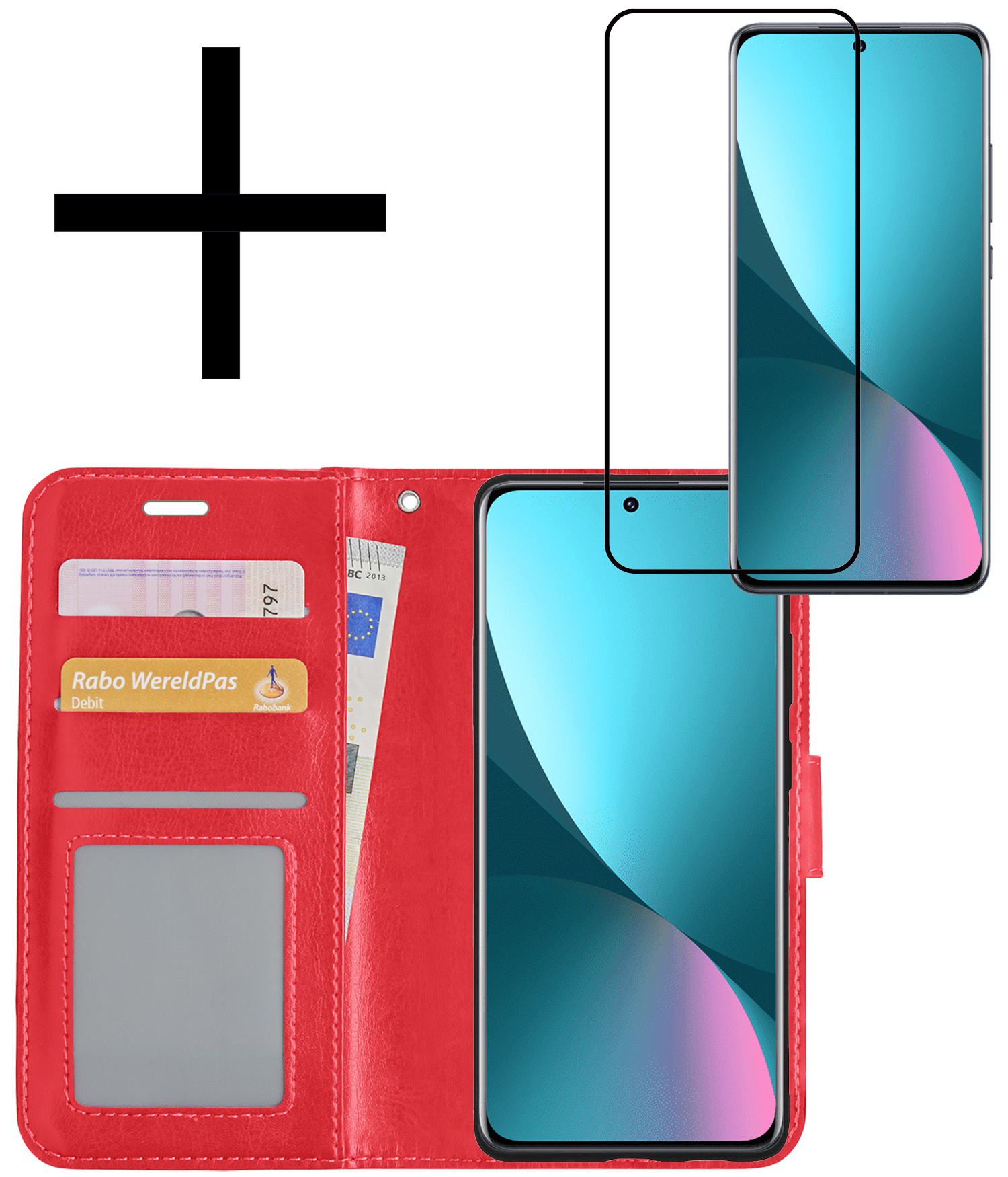 NoXx Hoes Geschikt voor Xiaomi 12 Hoesje Book Case Hoes Flip Cover Wallet Bookcase Met Screenprotector - Rood