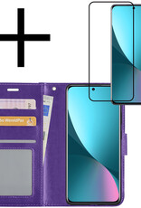 NoXx Hoes Geschikt voor Xiaomi 12 Hoesje Book Case Hoes Flip Cover Wallet Bookcase Met Screenprotector - Paars