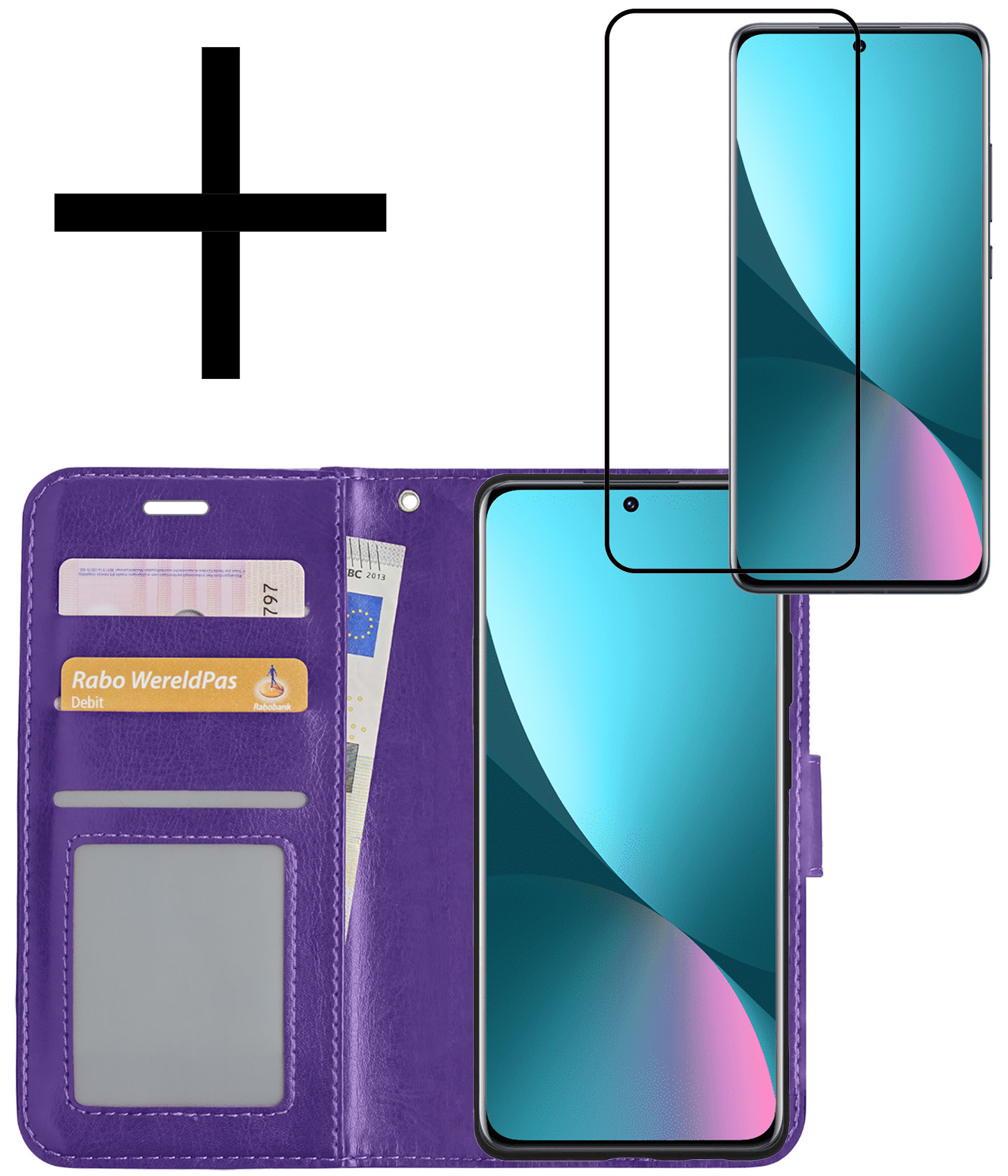 NoXx Hoes Geschikt voor Xiaomi 12 Hoesje Book Case Hoes Flip Cover Wallet Bookcase Met Screenprotector - Paars