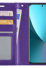 NoXx Hoes Geschikt voor Xiaomi 12 Hoesje Book Case Hoes Flip Cover Wallet Bookcase Met Screenprotector - Paars
