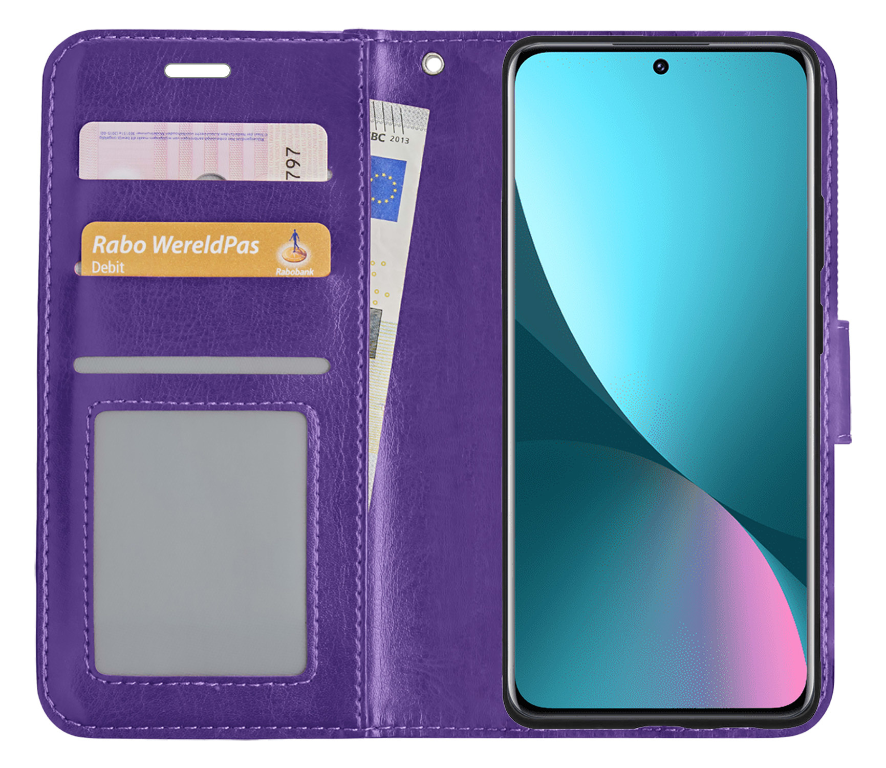 NoXx Hoes Geschikt voor Xiaomi 12 Hoesje Book Case Hoes Flip Cover Wallet Bookcase Met Screenprotector - Paars