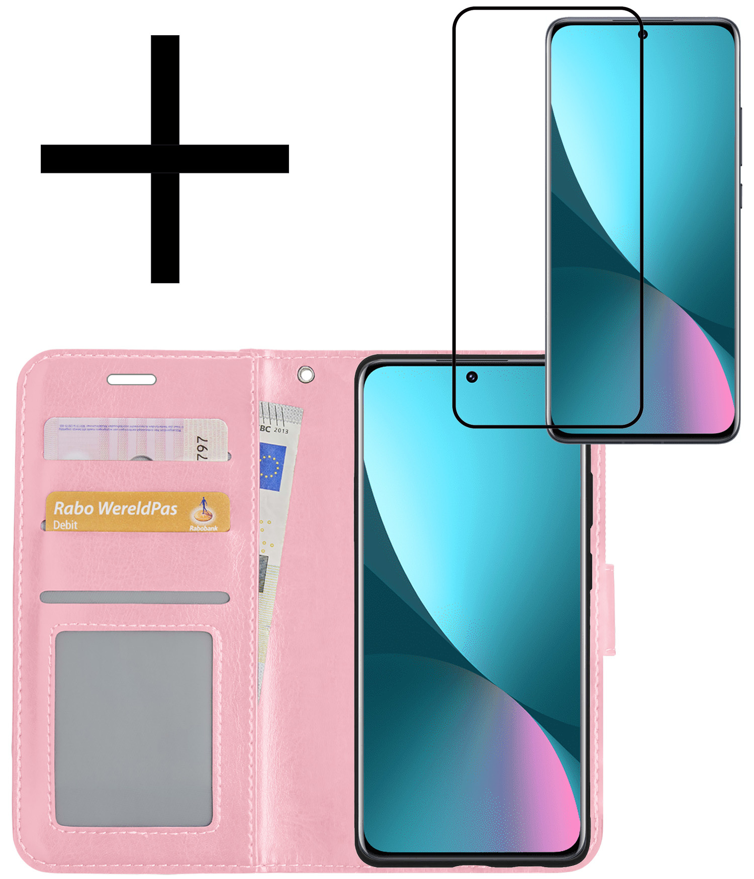 NoXx Hoes Geschikt voor Xiaomi 12 Hoesje Book Case Hoes Flip Cover Wallet Bookcase Met Screenprotector - Lichtroze