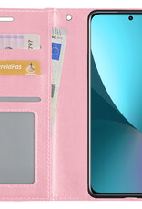NoXx Hoes Geschikt voor Xiaomi 12 Hoesje Book Case Hoes Flip Cover Wallet Bookcase Met Screenprotector - Lichtroze