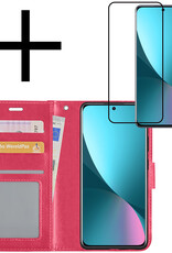 NoXx Hoes Geschikt voor Xiaomi 12 Hoesje Book Case Hoes Flip Cover Wallet Bookcase Met Screenprotector - Donkerroze