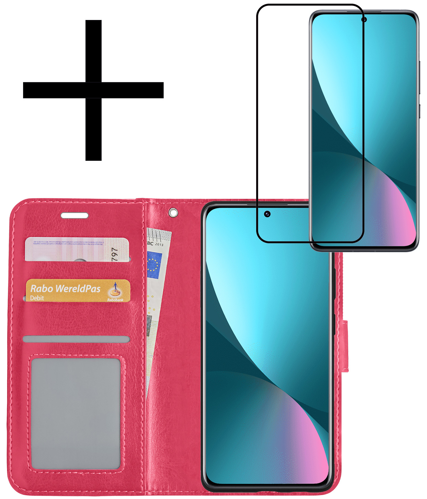 NoXx Hoes Geschikt voor Xiaomi 12 Hoesje Book Case Hoes Flip Cover Wallet Bookcase Met Screenprotector - Donkerroze