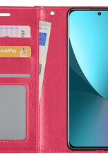 NoXx Hoes Geschikt voor Xiaomi 12 Hoesje Book Case Hoes Flip Cover Wallet Bookcase Met Screenprotector - Donkerroze