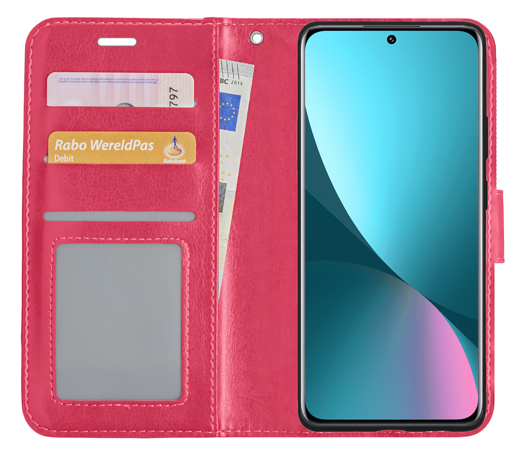 NoXx Hoes Geschikt voor Xiaomi 12 Hoesje Book Case Hoes Flip Cover Wallet Bookcase Met Screenprotector - Donkerroze