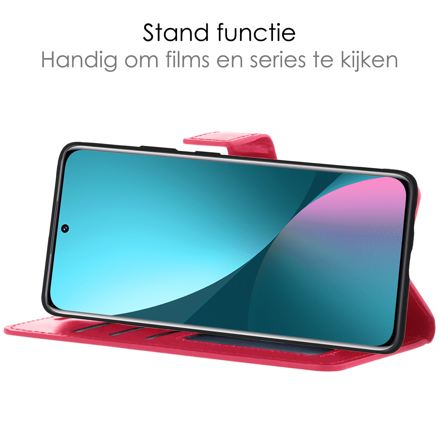 NoXx Hoes Geschikt voor Xiaomi 12 Hoesje Book Case Hoes Flip Cover Wallet Bookcase Met Screenprotector - Donkerroze
