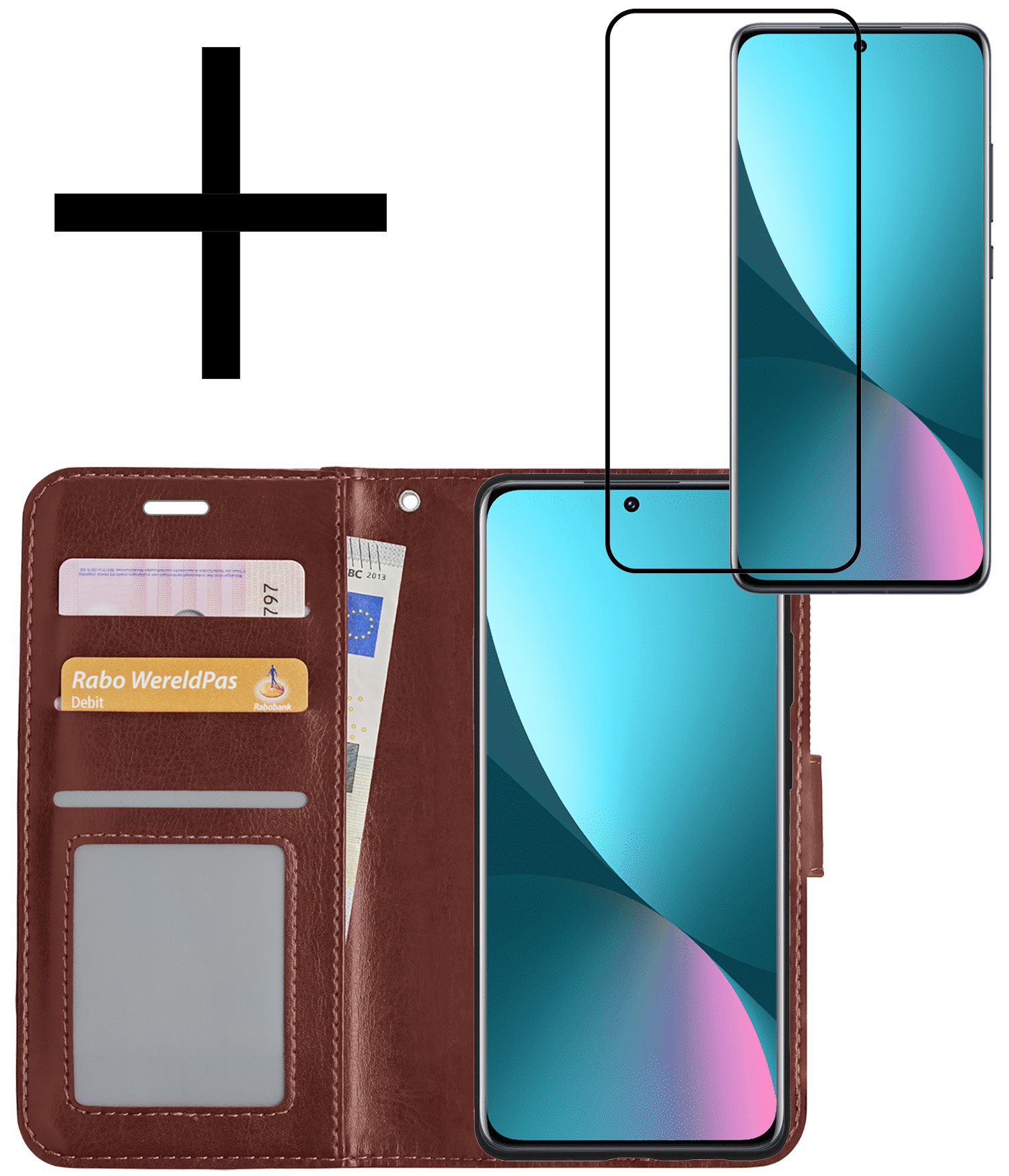 NoXx Hoes Geschikt voor Xiaomi 12 Hoesje Book Case Hoes Flip Cover Wallet Bookcase Met Screenprotector - Bruin