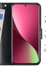 BASEY. Hoes Geschikt voor Xiaomi 12 Hoesje Bookcase Hoes Flip Case Book Cover Met 2x Screenprotector - Hoesje Geschikt voor Xiaomi 12 Hoes Book Case Hoesje - Zwart