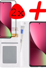 BASEY. Hoes Geschikt voor Xiaomi 12 Hoesje Bookcase Hoes Flip Case Book Cover Met 2x Screenprotector - Hoesje Geschikt voor Xiaomi 12 Hoes Book Case Hoesje - Wit