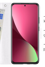 BASEY. Hoes Geschikt voor Xiaomi 12 Hoesje Bookcase Hoes Flip Case Book Cover Met 2x Screenprotector - Hoesje Geschikt voor Xiaomi 12 Hoes Book Case Hoesje - Wit