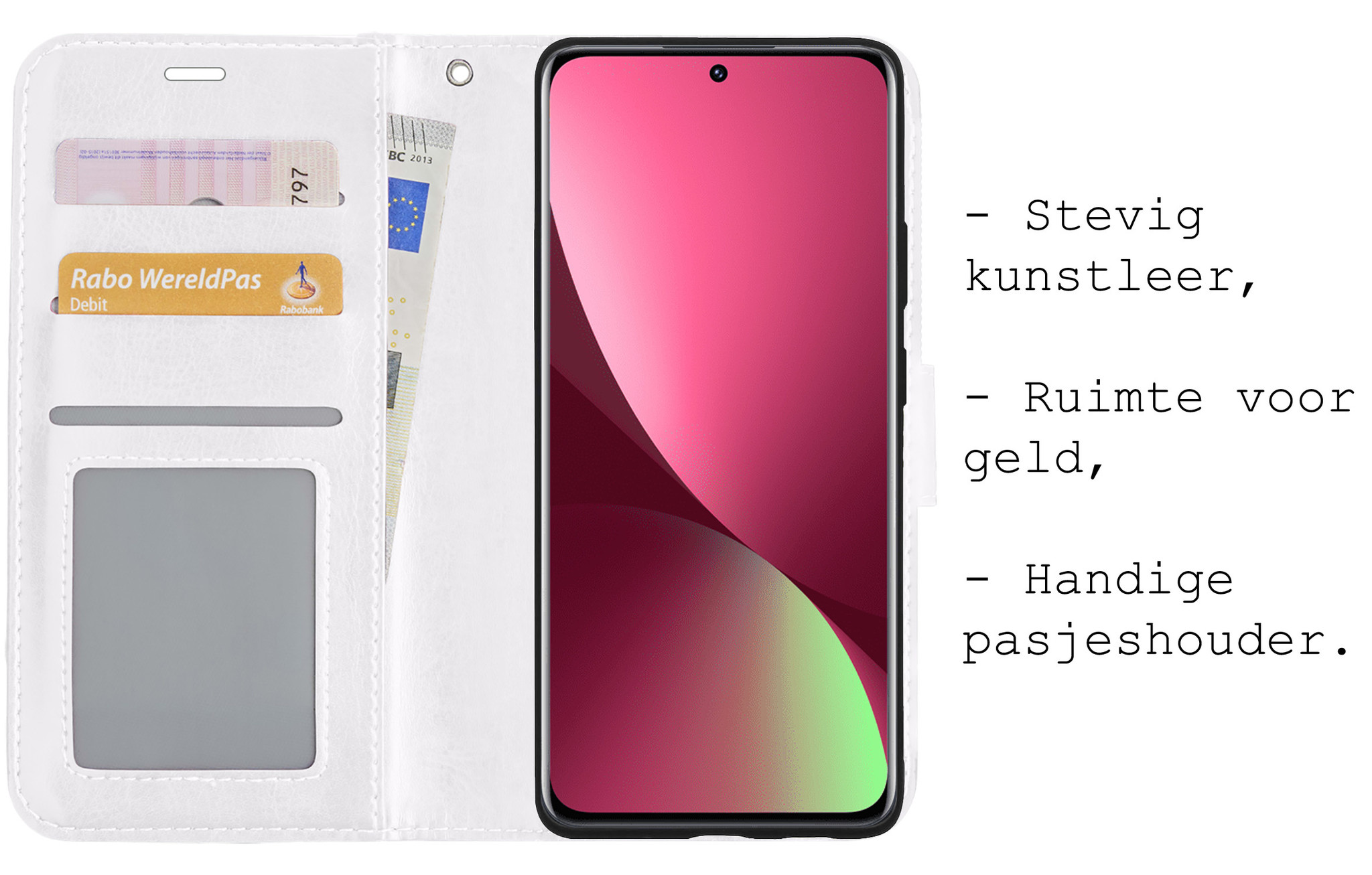 BASEY. Hoes Geschikt voor Xiaomi 12 Hoesje Bookcase Hoes Flip Case Book Cover Met 2x Screenprotector - Hoesje Geschikt voor Xiaomi 12 Hoes Book Case Hoesje - Wit