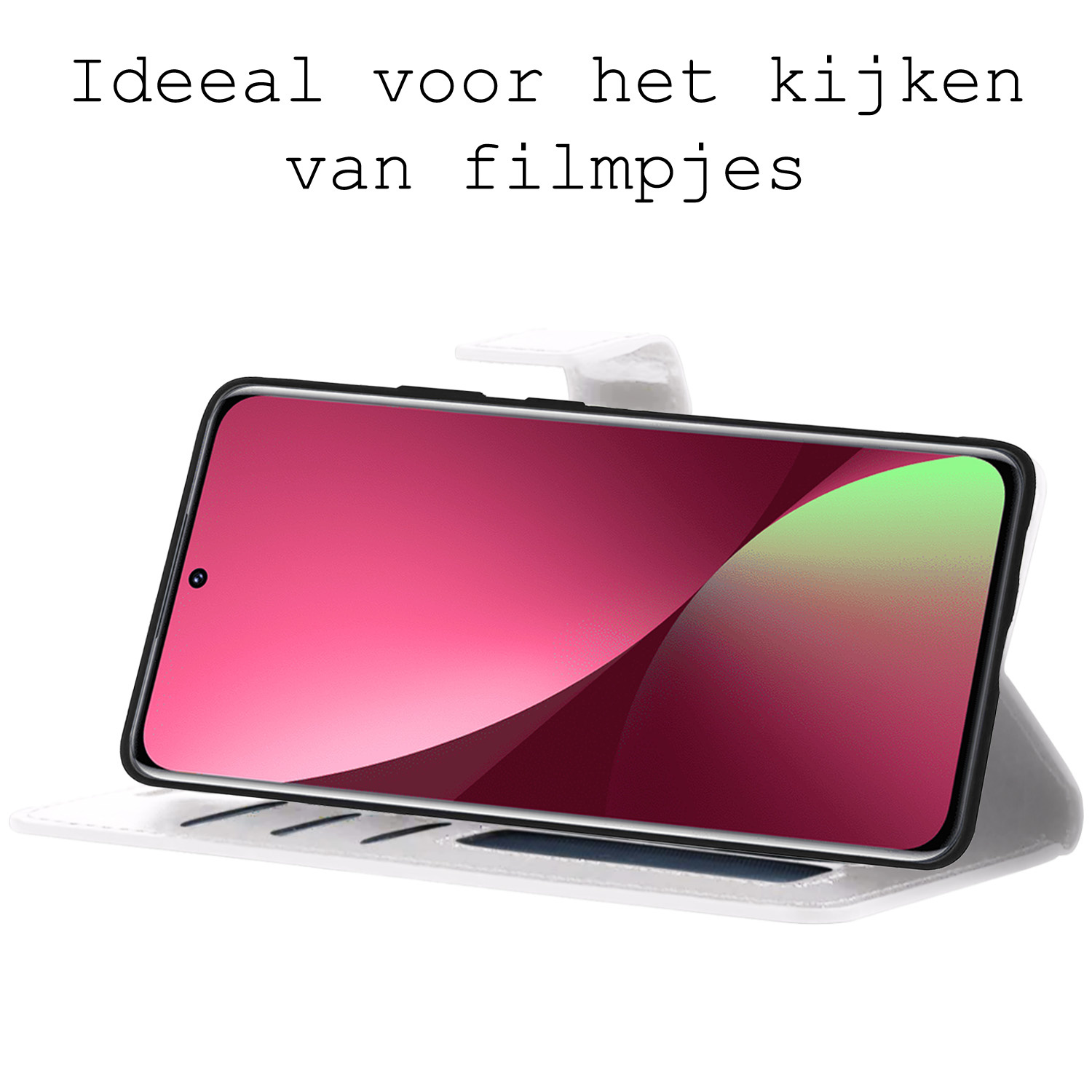 BASEY. Hoes Geschikt voor Xiaomi 12 Hoesje Bookcase Hoes Flip Case Book Cover Met 2x Screenprotector - Hoesje Geschikt voor Xiaomi 12 Hoes Book Case Hoesje - Wit