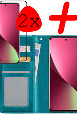 BASEY. Hoes Geschikt voor Xiaomi 12 Hoesje Bookcase Hoes Flip Case Book Cover Met 2x Screenprotector - Hoesje Geschikt voor Xiaomi 12 Hoes Book Case Hoesje - Turquoise
