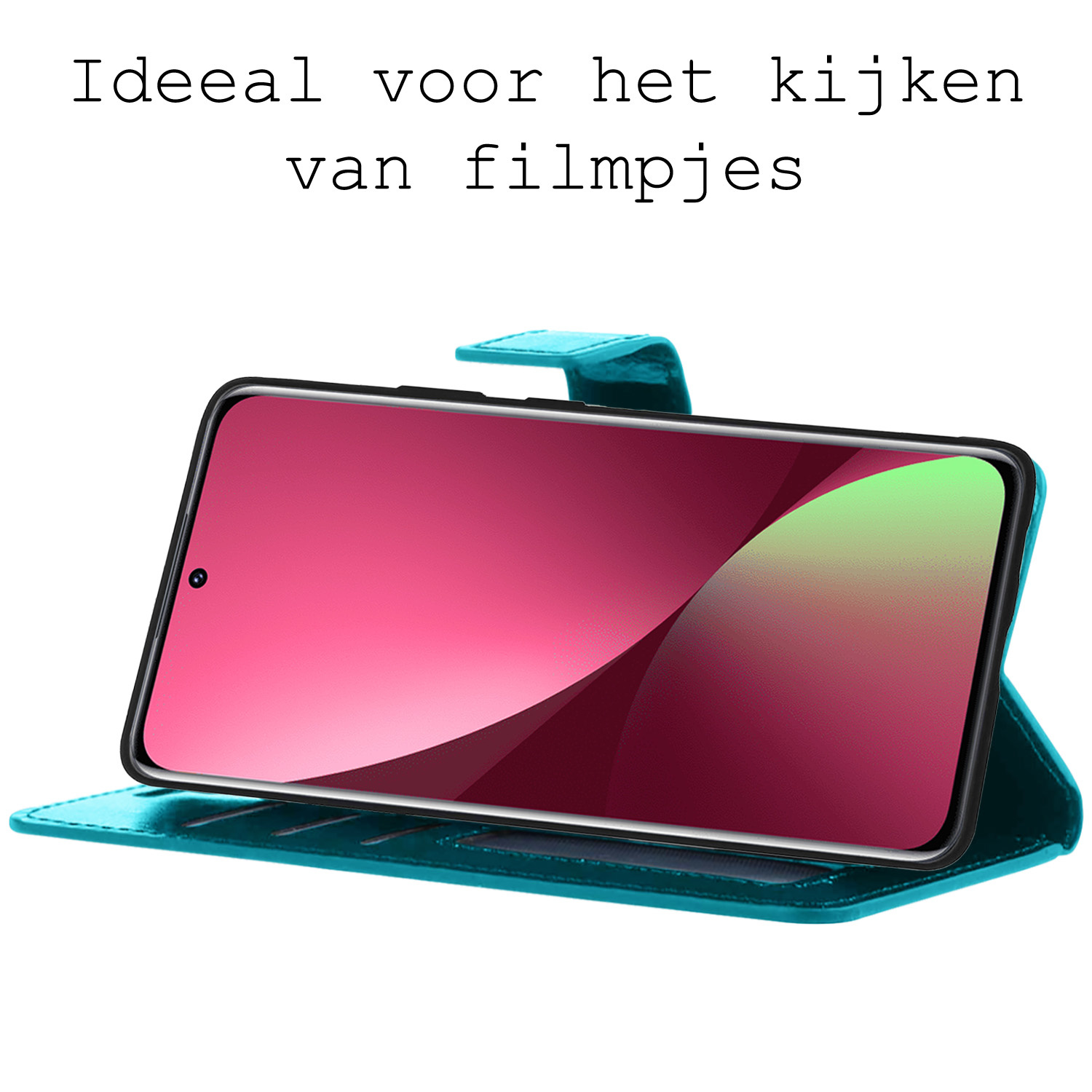 BASEY. Hoes Geschikt voor Xiaomi 12 Hoesje Bookcase Hoes Flip Case Book Cover Met 2x Screenprotector - Hoesje Geschikt voor Xiaomi 12 Hoes Book Case Hoesje - Turquoise