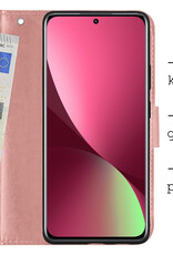 BASEY. Hoes Geschikt voor Xiaomi 12 Hoesje Bookcase Hoes Flip Case Book Cover Met 2x Screenprotector - Hoesje Geschikt voor Xiaomi 12 Hoes Book Case Hoesje - Rosé goud
