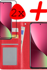 BASEY. Hoes Geschikt voor Xiaomi 12 Hoesje Bookcase Hoes Flip Case Book Cover Met 2x Screenprotector - Hoesje Geschikt voor Xiaomi 12 Hoes Book Case Hoesje - Rood