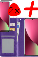 BASEY. Hoes Geschikt voor Xiaomi 12 Hoesje Bookcase Hoes Flip Case Book Cover Met 2x Screenprotector - Hoesje Geschikt voor Xiaomi 12 Hoes Book Case Hoesje - Paars