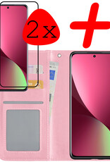 BASEY. Hoes Geschikt voor Xiaomi 12 Hoesje Bookcase Hoes Flip Case Book Cover Met 2x Screenprotector - Hoesje Geschikt voor Xiaomi 12 Hoes Book Case Hoesje - Lichtroze