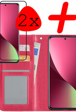 BASEY. Hoes Geschikt voor Xiaomi 12 Hoesje Bookcase Hoes Flip Case Book Cover Met 2x Screenprotector - Hoesje Geschikt voor Xiaomi 12 Hoes Book Case Hoesje - Donkerroze