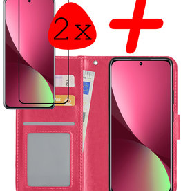BASEY. BASEY. Xiaomi 12 Hoesje Bookcase Donkerroze Met 2x Screenprotector
