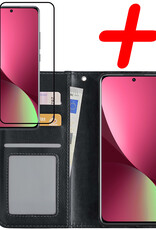 BASEY. Hoes Geschikt voor Xiaomi 12 Hoesje Bookcase Hoes Flip Case Book Cover Met Screenprotector - Hoesje Geschikt voor Xiaomi 12 Hoes Book Case Hoesje - Zwart