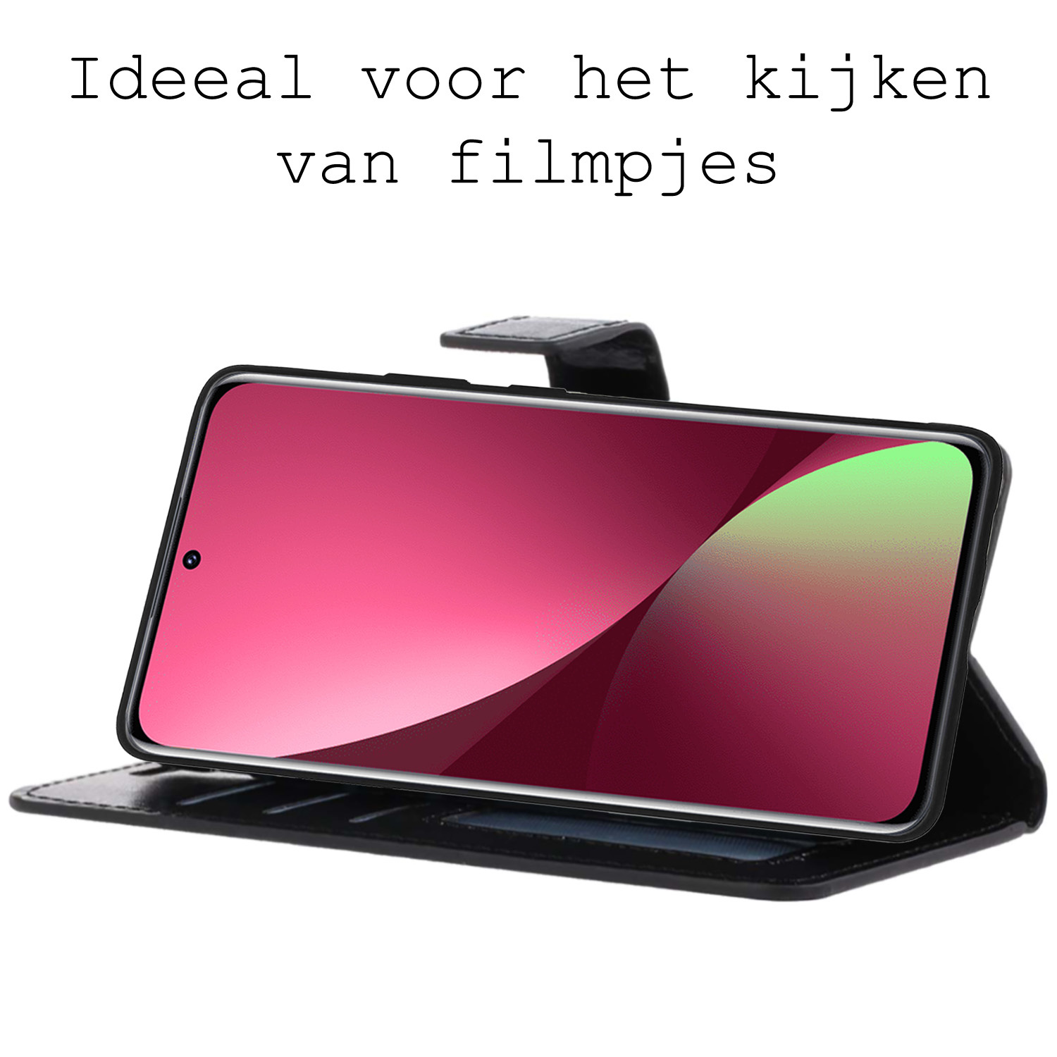 BASEY. Hoes Geschikt voor Xiaomi 12 Hoesje Bookcase Hoes Flip Case Book Cover Met Screenprotector - Hoesje Geschikt voor Xiaomi 12 Hoes Book Case Hoesje - Zwart