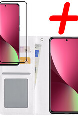 BASEY. Hoes Geschikt voor Xiaomi 12 Hoesje Bookcase Hoes Flip Case Book Cover Met Screenprotector - Hoesje Geschikt voor Xiaomi 12 Hoes Book Case Hoesje - Wit
