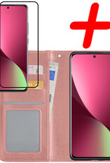 BASEY. Hoes Geschikt voor Xiaomi 12 Hoesje Bookcase Hoes Flip Case Book Cover Met Screenprotector - Hoesje Geschikt voor Xiaomi 12 Hoes Book Case Hoesje - Rosé goud